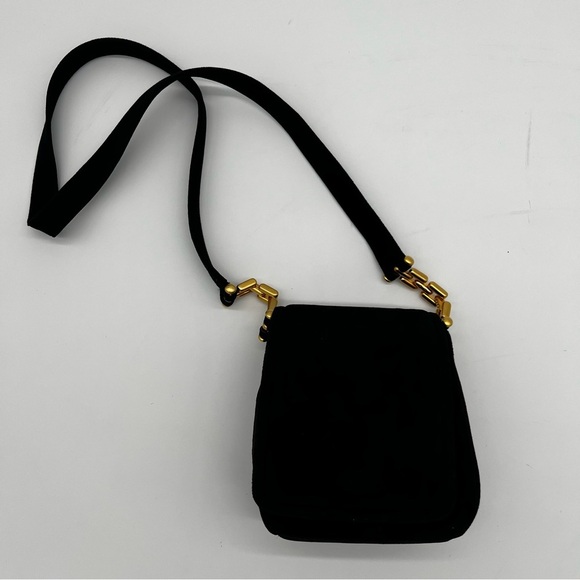 Vintage Frenchy of California Suede Crossbody Bag Black Gold Chain Strap USA - Picture 1 of 12